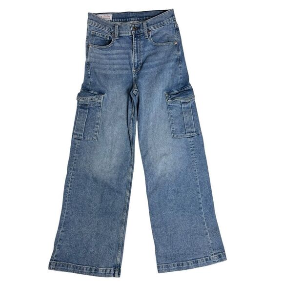 Gap High Rise Stride Wide Leg Cargo Jeans Light Wash Size 27 (4) - Picture 4 of 13
